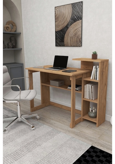 Lotus 5 Raflı Çalışma Masası Laptop Bilgisayar Masası Ofis Ders Yemek Çocuk Masası Çam