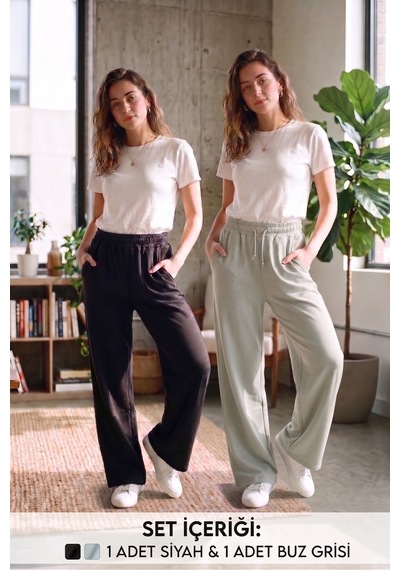 Bigmost Kadın 2'li Set Oversize Oysho Modal Kumaş Beli Lastikli Cepli Günlük Eşofman Altı Siyah - Krem Bigmost Kadın 2'li Set Oversize Oysho Modal Kumaş Beli Lastikli Cepli Günlük Eşofman Altı Siyah - Krem