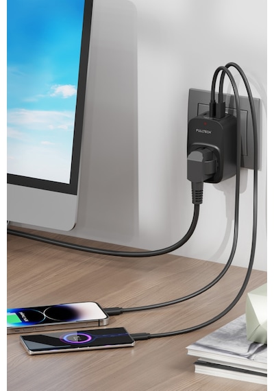 Fulltech Ftr-24 Çoklu Duvar Prizi 16a 3680w Siyah 2x Usb-c + 1x Usb-a Şarjlı Priz Akım Korumalı Kablosuz