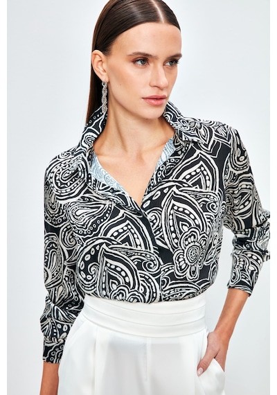 Sateen Desenli Düz Gömlek - Siyah-133997 Siyah