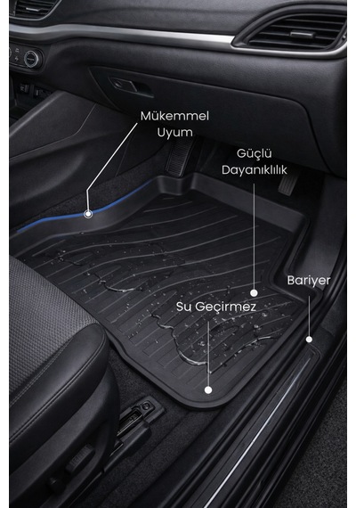 Fiat Egea Sedan 4d Havuzlu Paspas 5 Parça 2016+ Araca Özel Kaymaz Taban + Kapı Eşiği