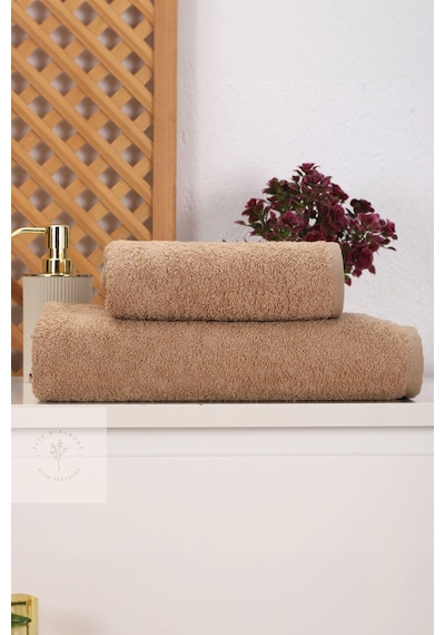 2 Parça Kadın / Erkek Banyo Duş Hamam Havlu Seti 90x150 Cm %100 Pamuklu Kahverengi