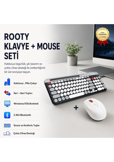 Bluetooth Klavye Mouse Set Çoklu Cihaz Bağlantılı Şık Ve Kullanışlı Kablosuz Set-1019