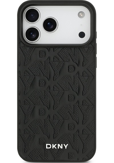Apple Uyumlu iPhone 17 Pro Max Kılıf Dkny Lisanslı M-safe Özellikli 3d Yazılı Grid Pattern Kapak Siyah Siyah