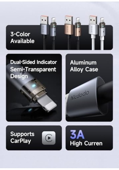 Ca-6911 3a Işıklı Usb İphone Şarj Data Kablosu 1.2m Siyah