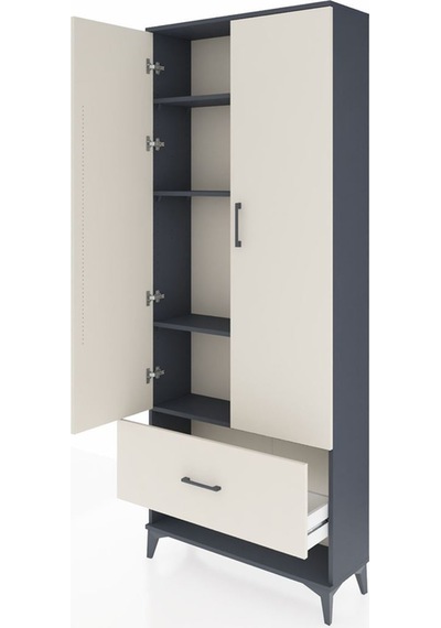 Arges Dolap 4 Raflı Tek Çekmeceli 2 Kapaklı 88x30x221 Antrasi... Antrasit