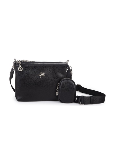 Nas Bag Mini Kadın 3 Gözlü Cüzdanlı Günlük Çapraz Çanta Siyah Victoria