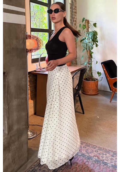Madmext Sarı Minimal Puantiye Desen Şifon Astarlı Etek Mg2821