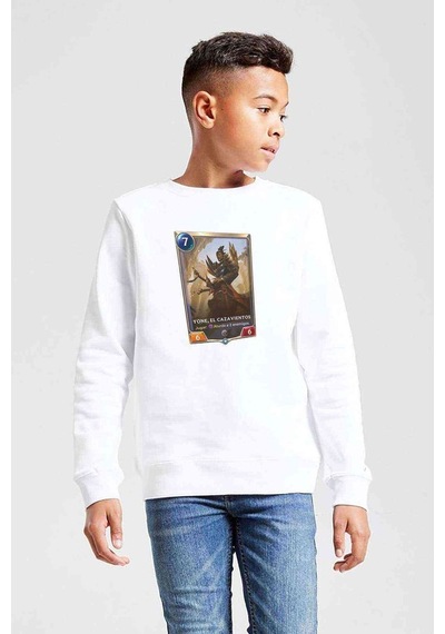 Tshirthane Yone El Cazavientos Baskılı Unisex Çocuk Beyaz Sweatshirt Beyaz