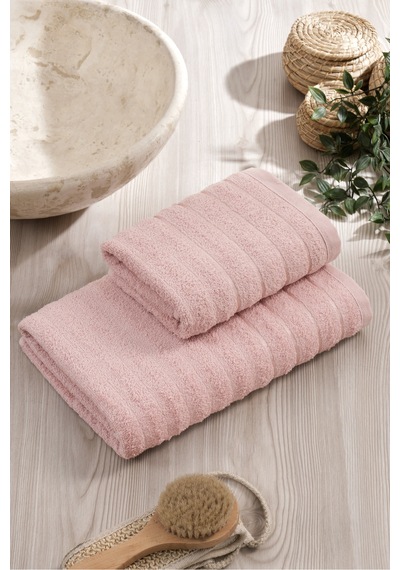 Eponj Home 2li Havlu Seti Dalga 50x85cm+70x140cm Pudra Pudra