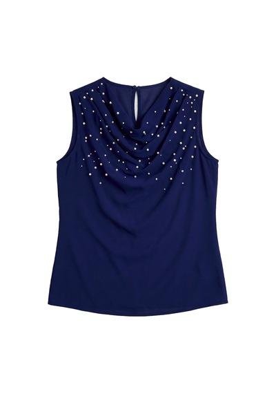 Sateen İnci Detaylı Bluz - Lacivert-137357