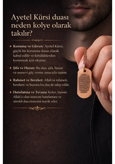 Erkek Bakır Kolye Ayetel Kürsi Duası Yazılı Dog Tag Model Saf Bakır Kolye Zincir Diğer