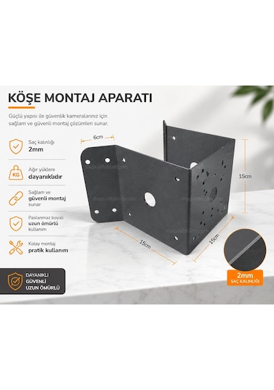Nif Bilişim Rb-135 Antrasit Duvar Köşe Kamera Montaj Ayağı Ptz Metal Korner Aparatı