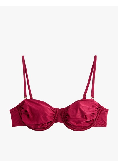 Koton Drapeli Kalp Yaka Parlak Balenli Bikini Üstü Çıkarılabilir Askılı Bordo 6sak10113mm