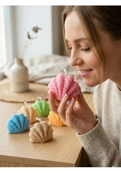 Mumelia İstiridye - Doğal Soya Blok Dekoratif Mum - Pembe