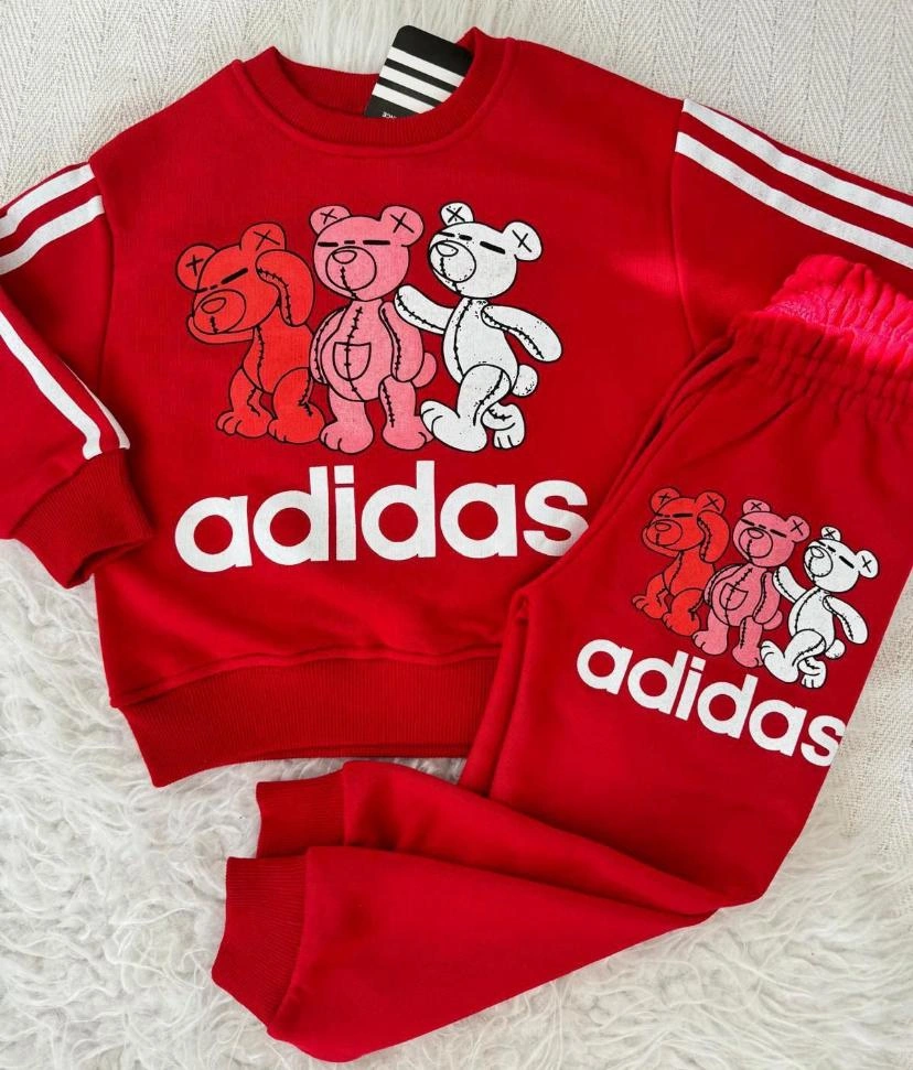 Cg Kids 3 Ayı Baskı Yanlar Şeritli Erkek&kız Çocuk Eşofman Takım Kırmızı