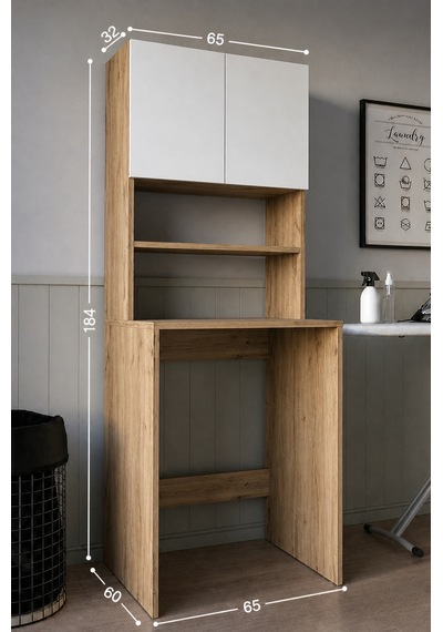 Teta Home Çamaşır Makinesi Dolabı + Kapaklı Kiler Dolabı Atlantik Çam - Beyaz Teta Home Çamaşır Makinesi Dolabı + Kapaklı Kiler Dolabı Atlantik Çam - Beyaz