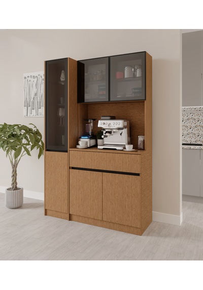 Bambu Midi Sol Vitrinli Komple Mdf Led Aydınlatmalı Kahve Köşesi