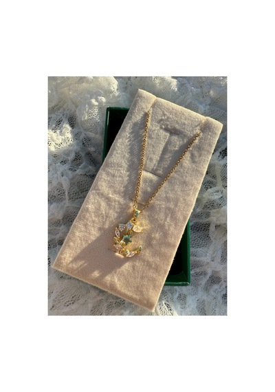 Işıltılı Taşlı Moon Floral Kolye Altın