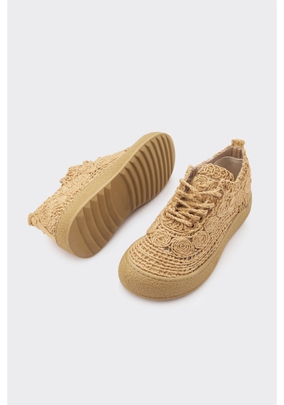 Derinet Örgü Kadın Sneaker Taba Taba
