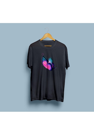 Oversize Kelebek Tasarım Unisex T-shirt Siyah