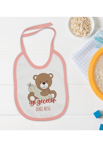 BK Kids Kişiye Özel Pembe Bebek Mama Önlüğü - Model 136 Pembe