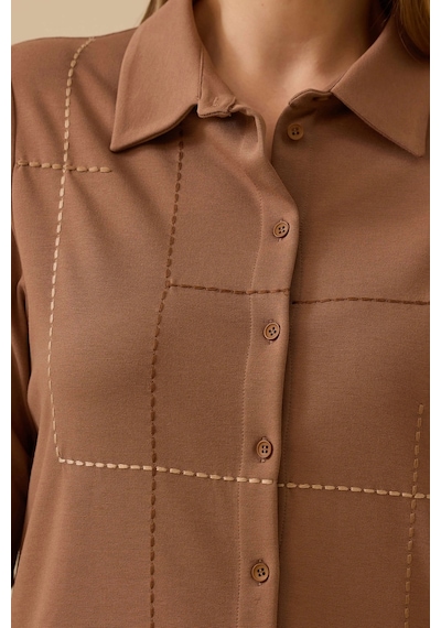 Galaxi Kadın Büyük Beden Dikiş Desenli Tunik 4013 Camel Camel
