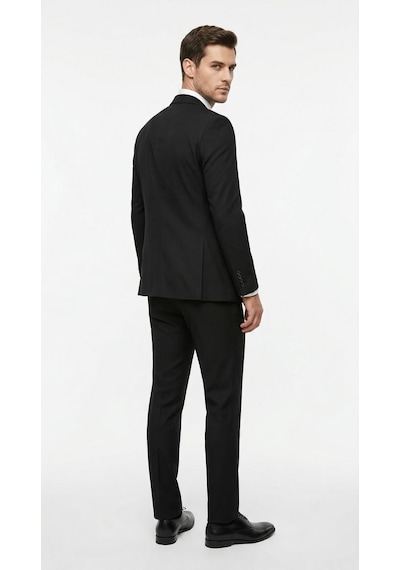 Erkek Slim Fit Mikro Desenli Takım Elbise 2 Düğmeli Çift Yırtmaçlı Modern Ceket Pantolon Takım Siyah