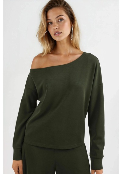 Hiccup Busem Asimetrik Yakalı Rahat Kesim Sweatshirt Yeşil