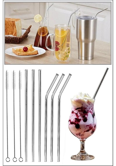 9 Parça Metal Pipet Seti Paslanmaz Çelik Pipet Ve Çubuk Pipet Temizleme Fırçası - 1054204183082 Diğer
