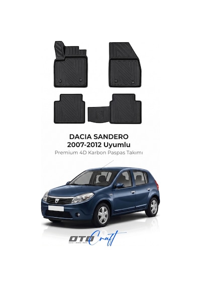 Otocraft Dacia Sandero 2007-2012 Araca Özel 4d Karbon Oto Paspas Havuzlu Tam Set