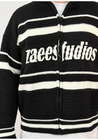 Zaee Studio Stripe Knit Crop Boy Triko Ceket beyaz