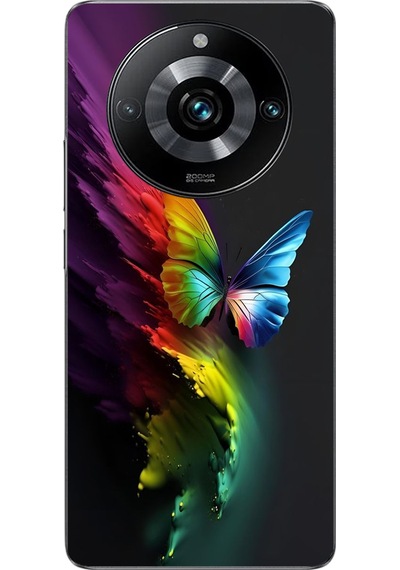 Realme 11 Pro Uyumlu Gökkuşağı Kelebeği Baskılı Silikon Kılıf Renkli