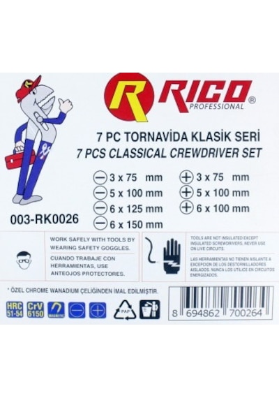 Rico 003Rk0026 7 Yedi Parça Klasik Tornavida Seti Takımı N112023