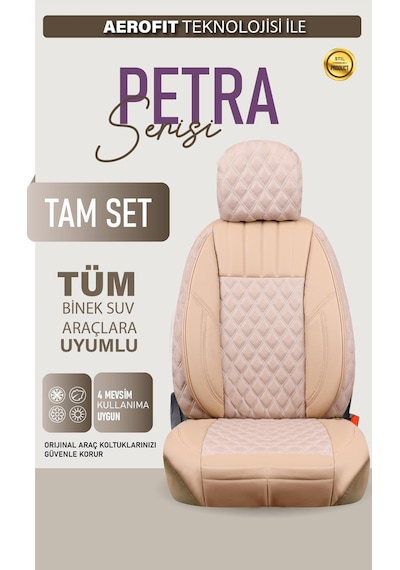 Volvo S60 2004-2007 Uyumlu Lüx Yarı Deri Oto Koltuk Kılıfı Ön Arka Takım Petra Bej