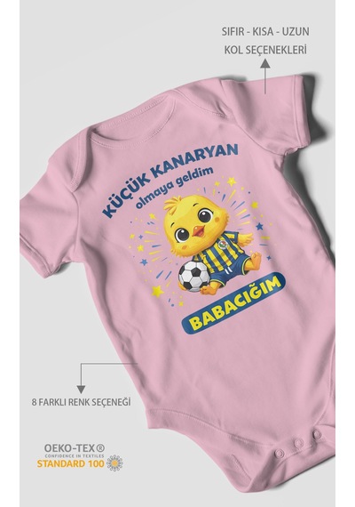 Morivokids Küçük Kanaryan Olmaya Geldim Babacığım Kısa Kollu Bebek Body %100 Pamuk Koyu Pembe