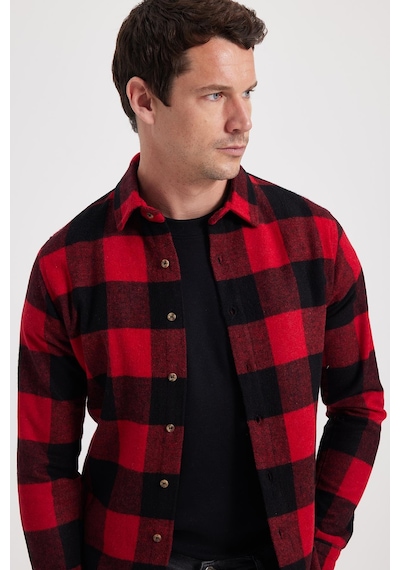 Tudors Erkek Slim Fit Dar Kesim Kareli Kışlık Oduncu Gömlek-42339 Kırmızı
