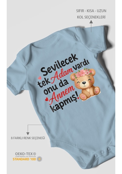 Morivokids Anneye Özel Kısa Kollu Bebek Body %100 Pamuk Zbn271-kk Bebe Mavisi