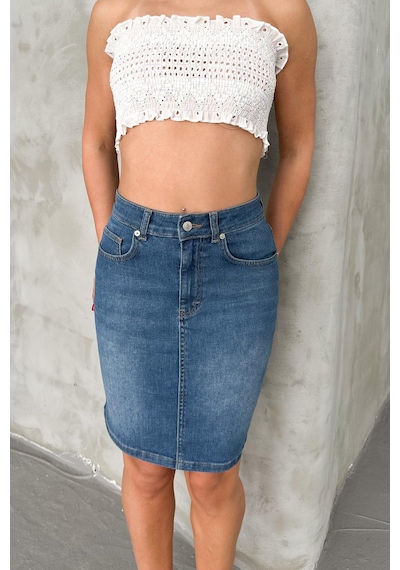 HLT Jeans Açık Mavi Kadın Regular Fit Yüksek Bel Orta Boy Denim Kot Etek Alice-4003 Açık Mavi