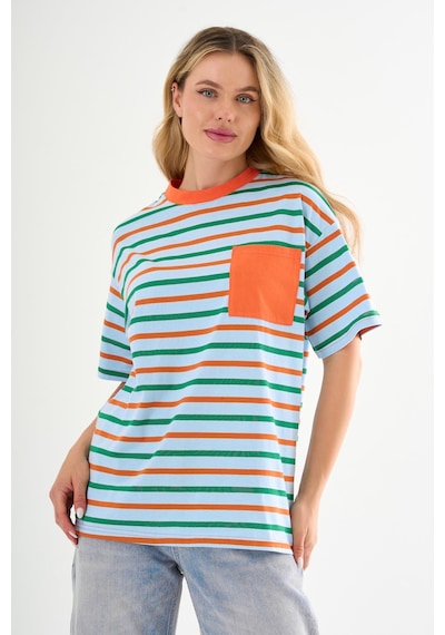 Alexandergardı Cep Detaylı Çizgili T-shirt Mavi