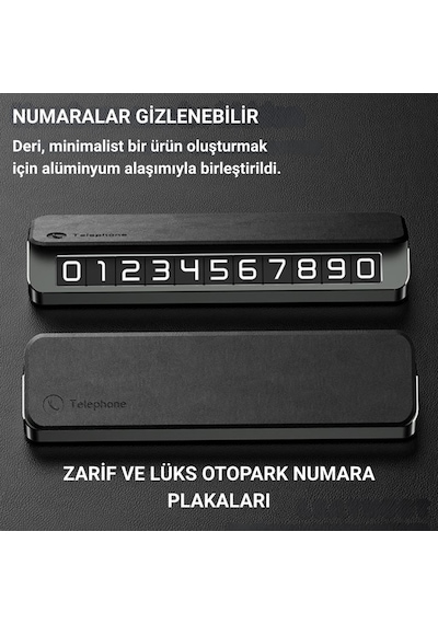 Coofbe Deri Kapaklı Gizlenebilir Alüminyum Araç Park Telefon Numaratörü Geçici Park Numaratör Plakalık 1 Adet