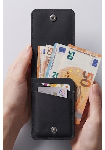 Luvo %100 Gerçek Deri El Yapımı 3 Bölmeli 9 Kart Kapasiteli Cüzdan Premium Kompakt Kartlık Siyah