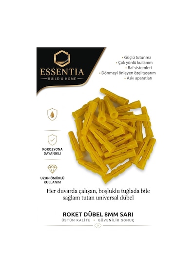 Roket Dübel 8mm 200 Lü Performans Sarı Dübel Çoklu Renk