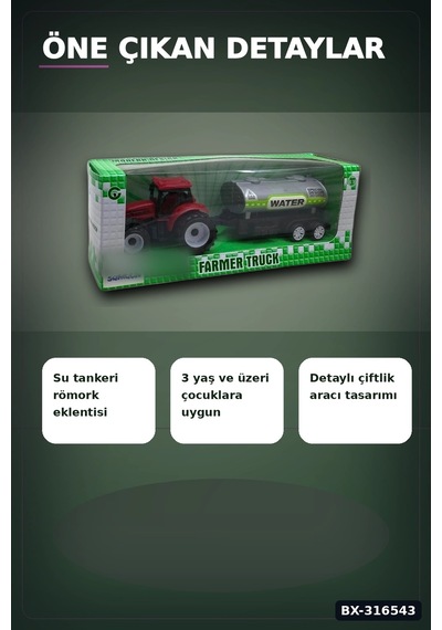 Römorklu Oyuncak Traktör Modeli - Çocuklar İçin Çiftlik Aracı Oyun Seti Bx-316543