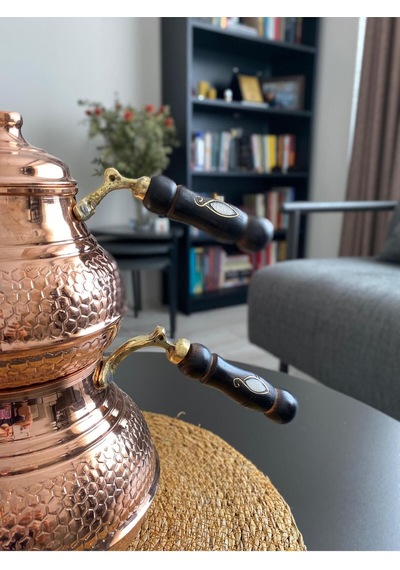 Bakır Petek Desenli Çaydanlık Bakır