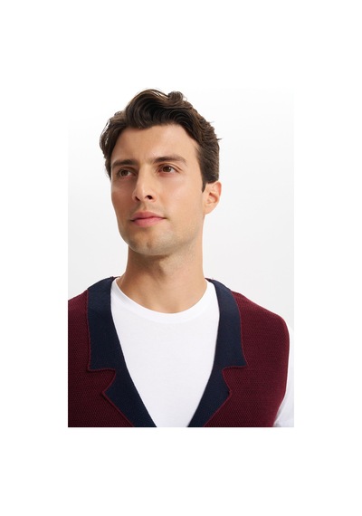 AR-MA Arma Erkek Slim Fit Örme Likralı Pike Yelek Kısa Kollu, %90 Akrilik %10 Wool K0yyo0857 Bordo