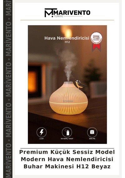 Premium Küçük Sessiz Model Modern Hava Nemlendiricisi Buhar Makinesi H12 Beyaz