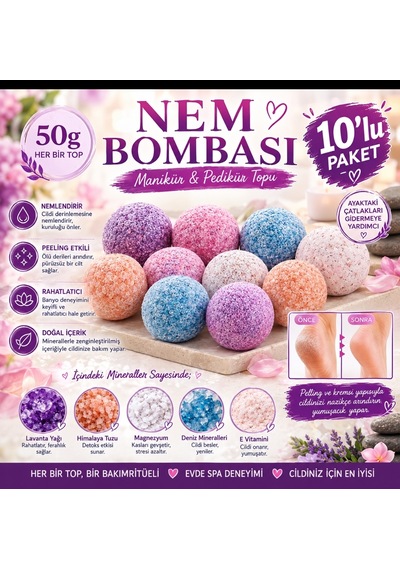 Nem Bombası Ayak Bakım Topları Nemlendirici Manikür Ve Pedikür Kürü 10lu Paket