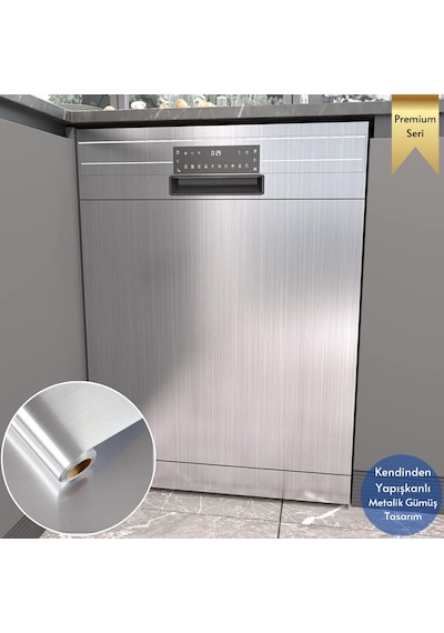 Technosmart 60cm 500cm Kendinden Yapışkanlı Metalik Folyo Mutfak Dolap Masa Kaplama Duvar Kağıdı Silver