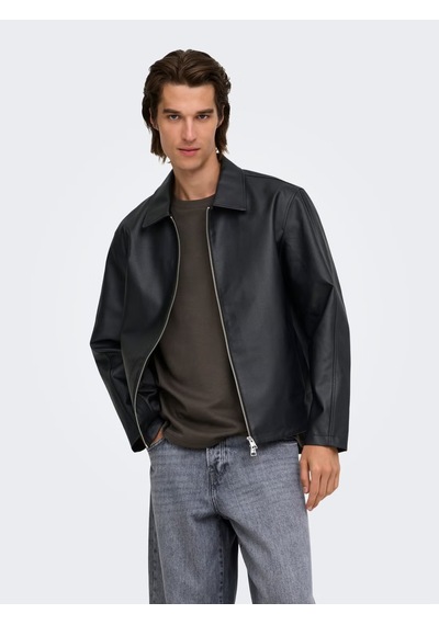 Only & Sons Erkek Onsrem Siyah Deri Ceket - 22038683